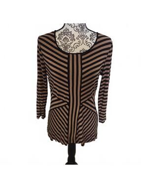 Spense Women's Striped Long Sleeve Top Size L Brown and Black
